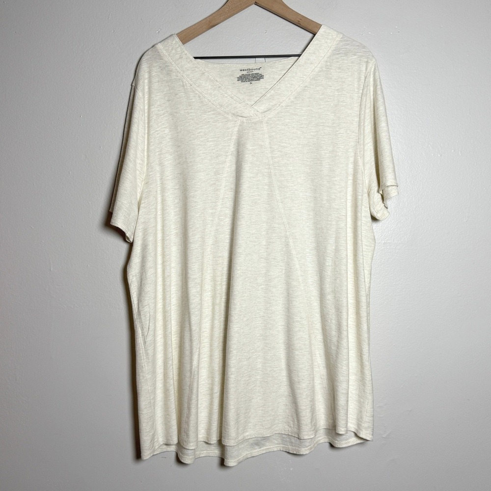 Westbound Womens Knit Shirt Top 2X Beige Cream Modal Cotton Stretch Basics